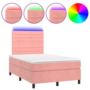 vidaXL Sommier &agrave; lattes de lit et matelas LED rose 120x190 cm velours