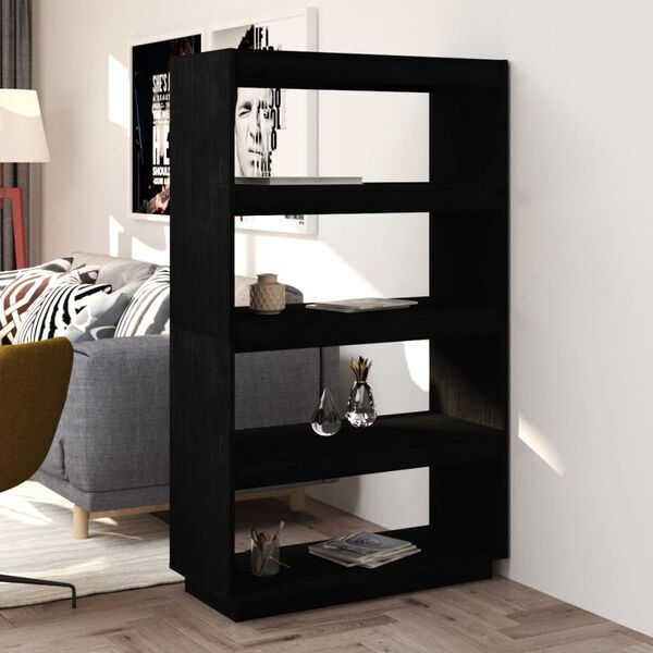 vidaXL Bibliothèque/Séparateur de pièce Noir 80x35x135 cm Pin massif