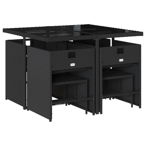 vidaXL Ensemble &agrave; manger de jardin 9pcs coussins noir r&eacute;sine tress&eacute;e