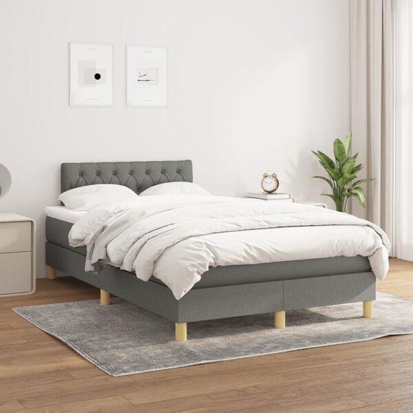 vidaXL Sommier &agrave; lattes de lit avec matelas gris fonc&eacute; 120x190cm tissu