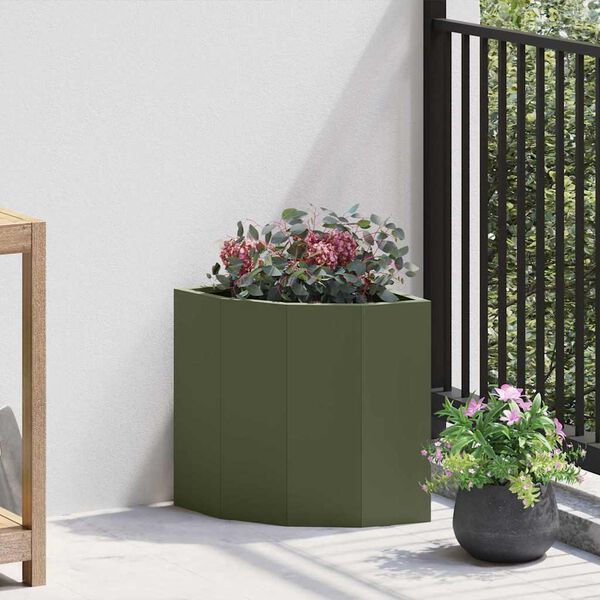 vidaXL Jardinière d'Angle Vert olive 30 x 30 x 35 cm Acier