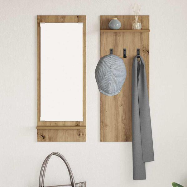 vidaXL Porte-manteau mural avec miroir Ch&ecirc;ne artisanal 70 x 10 x 90 cm