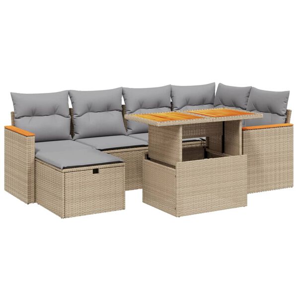 vidaXL Salon de jardin avec coussins 7 pcs beige r&eacute;sine tress&eacute;e
