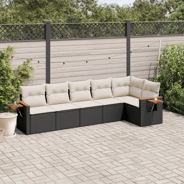 vidaXL Salon de jardin 6 pcs avec coussins noir r&eacute;sine tress&eacute;e