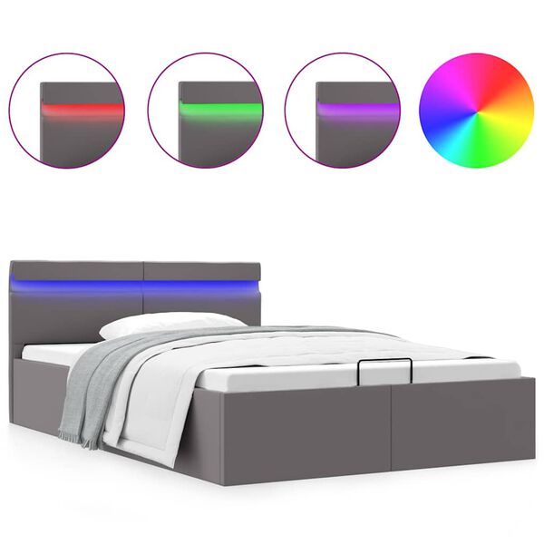 vidaXL Cadre de lit &agrave; rangement hydraulique sans matelas avec LED gris