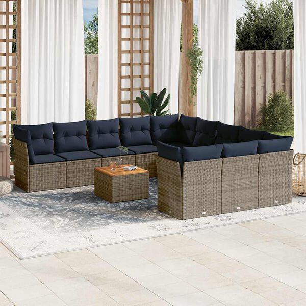 vidaXL Salon de jardin avec coussins 12 pcs gris r&eacute;sine tress&eacute;e