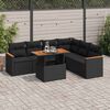vidaXL Salon de jardin avec coussins 7 pcs noir r&eacute;sine tress&eacute;e acacia