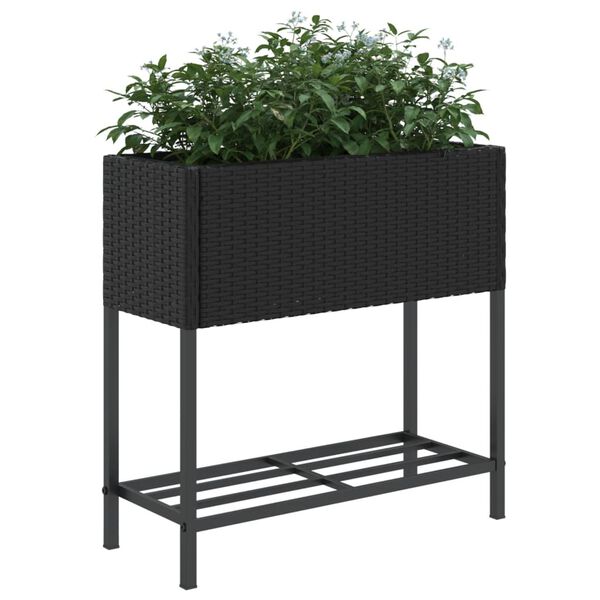vidaXL Jardini&egrave;re avec &eacute;tag&egrave;re noir r&eacute;sine tress&eacute;e