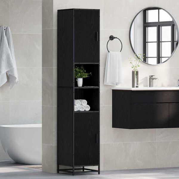 vidaXL Ensemble de mobilier de salle de bain avec étagère Chêne noir