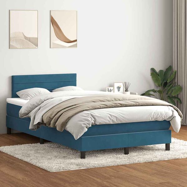 vidaXL Sommier &agrave; lattes de lit et matelas bleu fonc&eacute; 120x220cm velours