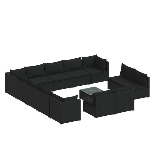 vidaXL Salon de jardin 14 pcs avec coussins Noir R&eacute;sine tress&eacute;e