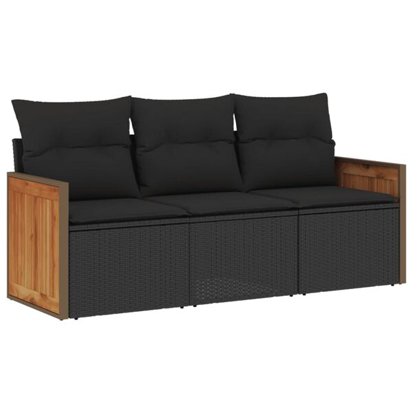 vidaXL Salon de jardin 3 pcs avec coussins noir r&eacute;sine tress&eacute;e