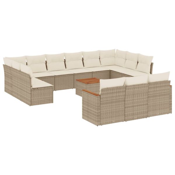 vidaXL Salon de jardin avec coussins 14 pcs beige r&eacute;sine tress&eacute;e
