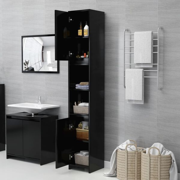 vidaXL Armoire de salle de bain Noir 30x30x183,5 cm Bois d'ingénierie