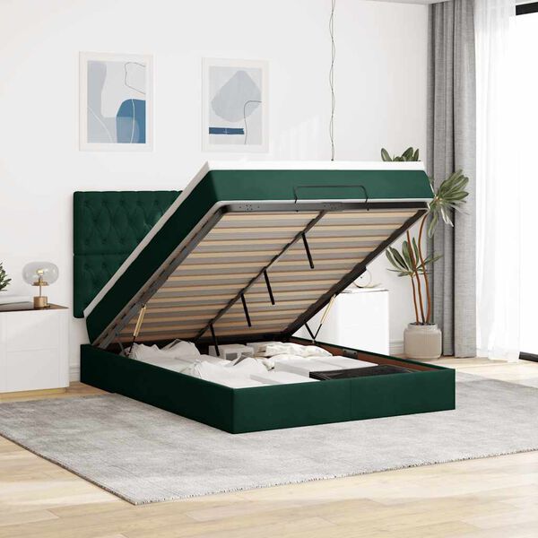 vidaXL Cadre de lit ottoman avec matelas vert fonc&eacute; 140x190 cm velours