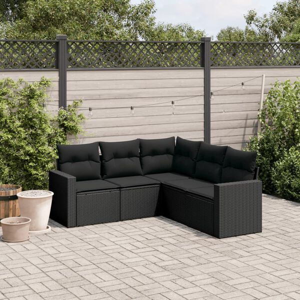 vidaXL Salon de jardin 5 pcs avec coussins noir r&eacute;sine tress&eacute;e