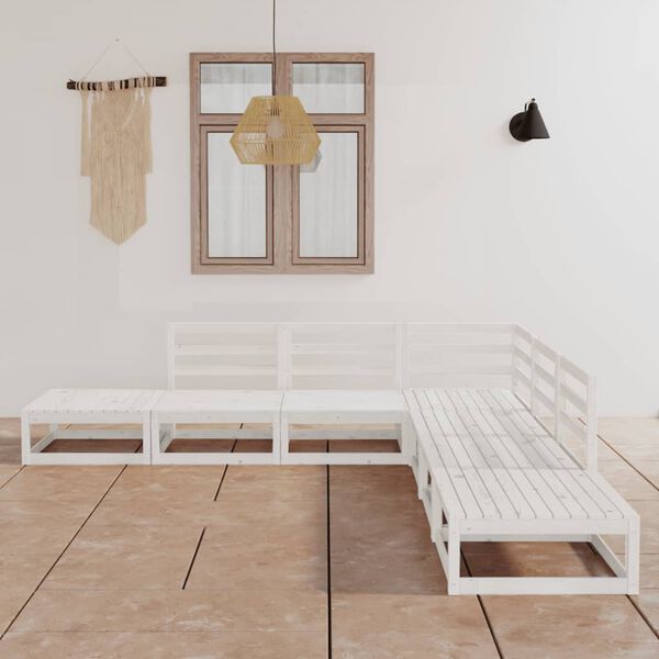 vidaXL Salon de jardin 7 pcs Blanc Bois de pin massif