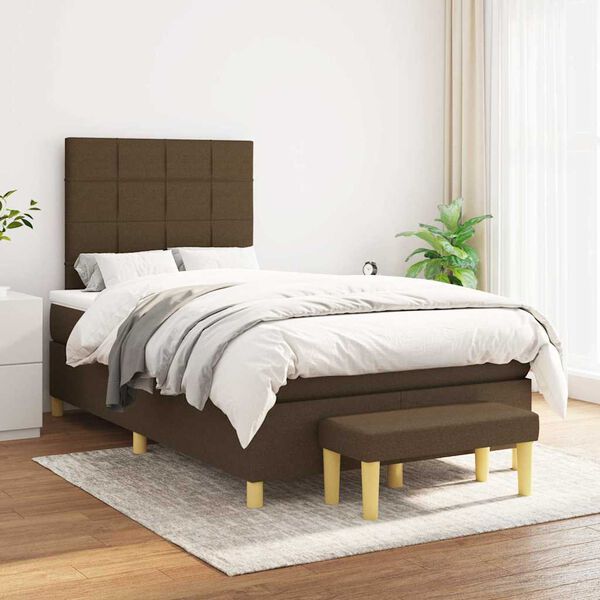 vidaXL Sommier &agrave; lattes de lit et matelas marron fonc&eacute; 120x190cm tissu