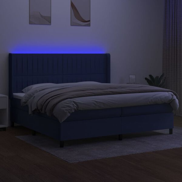 vidaXL Sommier &agrave; lattes de lit matelas et LED Bleu 200x200 cm Tissu