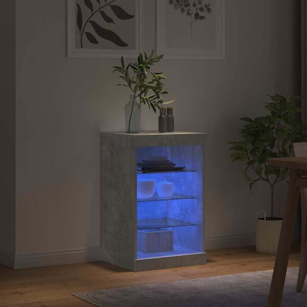 vidaXL Buffet avec lumi&egrave;res LED gris b&eacute;ton 41x37x67 cm