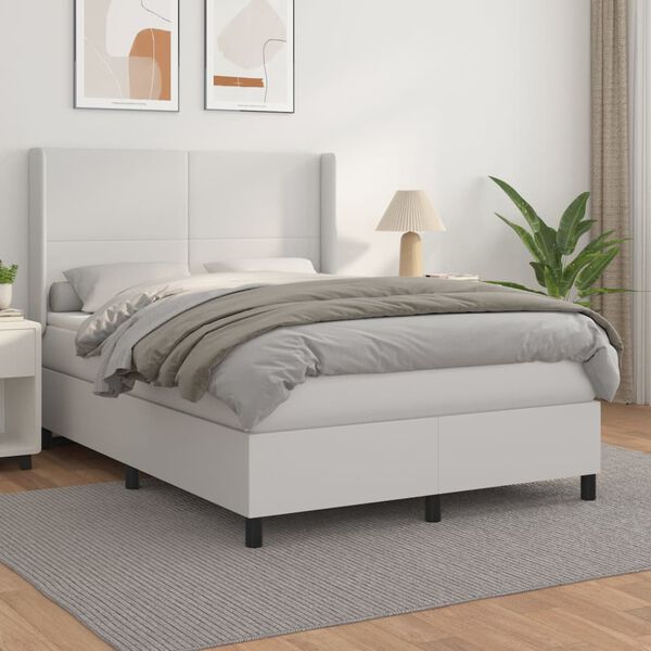 vidaXL Sommier &agrave; lattes de lit avec matelas Blanc 140x200cm Similicuir