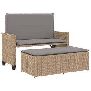 vidaXL Banc de jardin et coussins et repose-pied beige r&eacute;sine tress&eacute;e