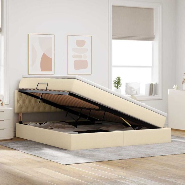 vidaXL Lit avec rangement et matelas avec matelas Cr&egrave;me 160 x 200 cm