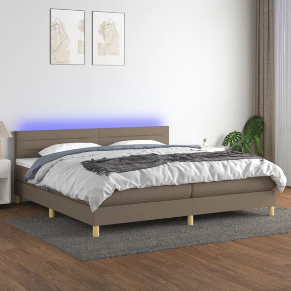 vidaXL Sommier &agrave; lattes de lit et matelas et LED Taupe 200x200cm Tissu