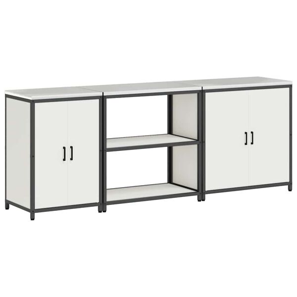 vidaXL Ensemble de rangement cuisine avec &eacute;tag&egrave;re 3 pcs Blanc Acier