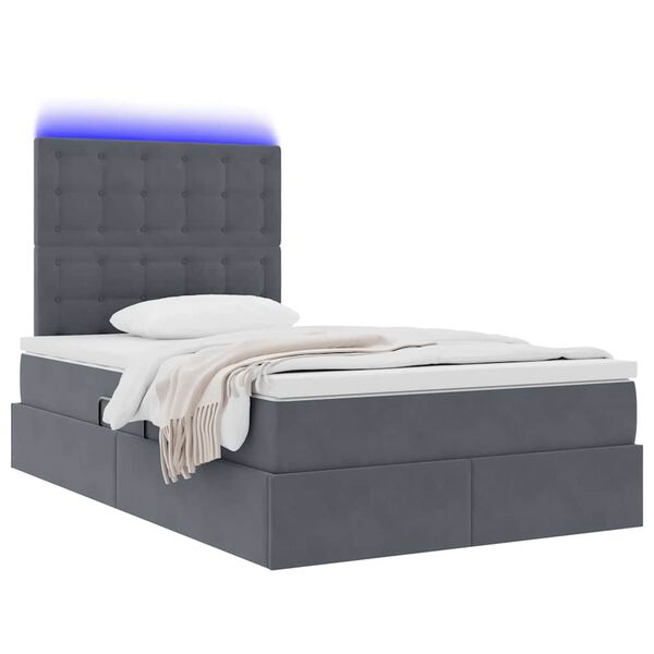 vidaXL Lit avec rangement et LED Gris foncé 120 x 190 cm Velours
