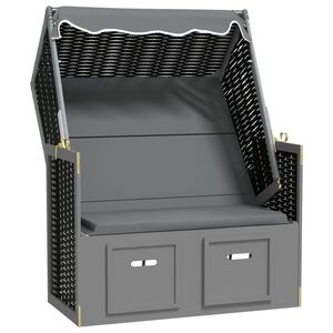 vidaXL Strandkorb avec auvent poly rotin bois solide anthracite noir