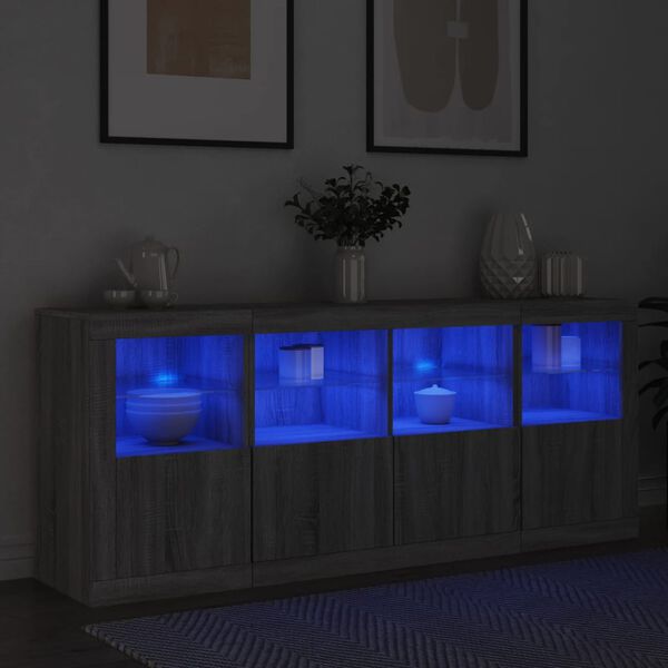 vidaXL Buffet avec lumi&egrave;res LED sonoma gris 163x37x67 cm