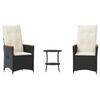 vidaXL Ensemble de bistro 3 pcs avec coussins noir r&eacute;sine tress&eacute;e