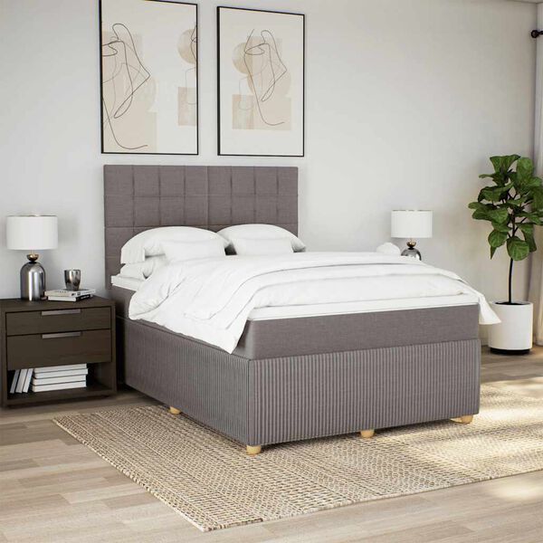 vidaXL Sommier &agrave; lattes de lit avec matelas Taupe 140x190 cm Tissu