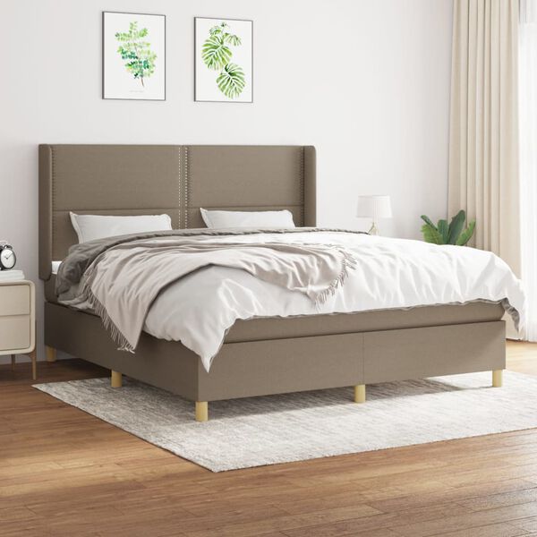 vidaXL Sommier &agrave; lattes de lit avec matelas Taupe 180x200 cm Tissu