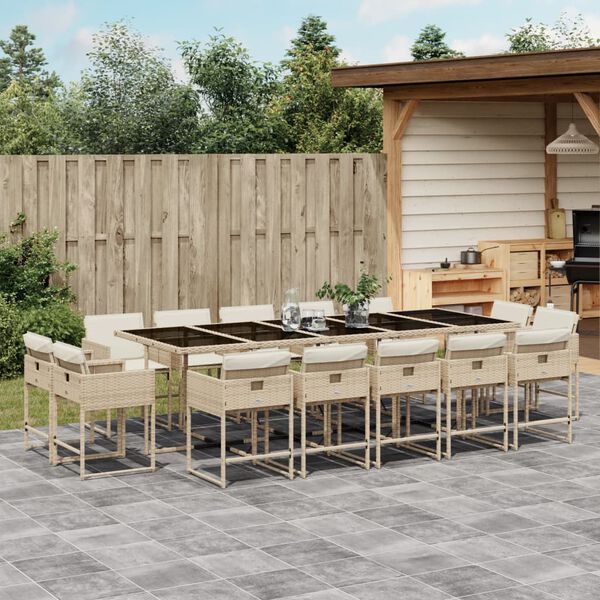 vidaXL Ensemble &agrave; manger de jardin et coussins 15 pcs beige