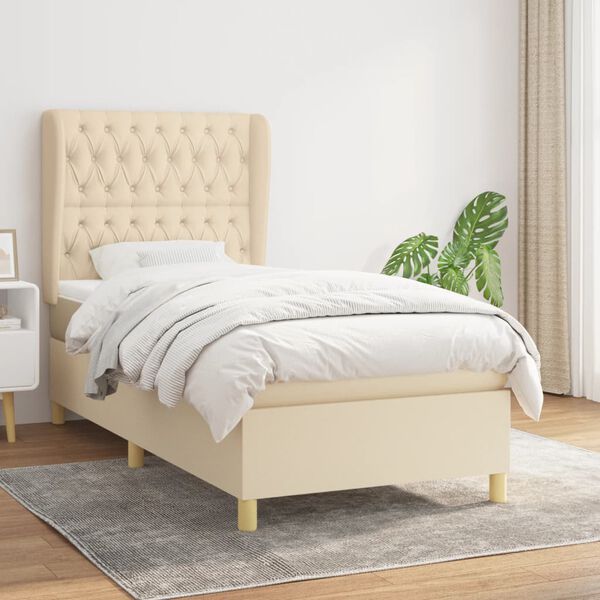 vidaXL Sommier &agrave; lattes de lit et matelas Cr&egrave;me 90x190 cm Tissu