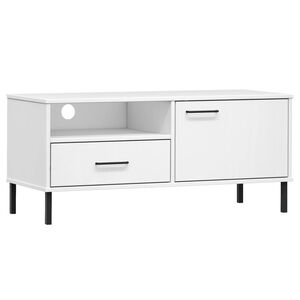vidaXL Meuble TV avec pieds en m&eacute;tal Blanc Bois de pin massif OSLO
