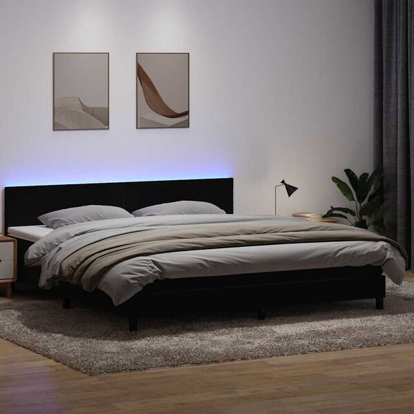 vidaXL Sommier &agrave; lattes de lit avec matelas et LED noir 200x210 cm Velours
