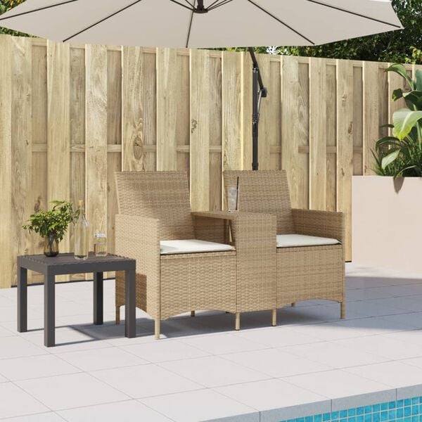 vidaXL Canapé de jardin 2 places avec table et coussins résine tressée