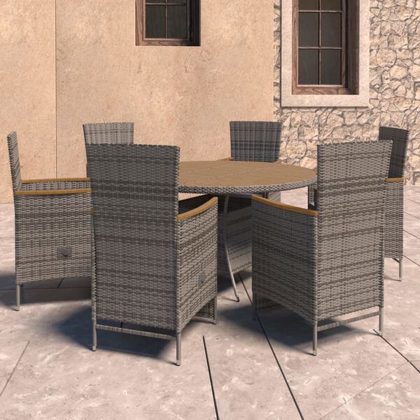 vidaXL Salon de jardin 7 pcs avec coussins R&eacute;sine tress&eacute;e Gris
