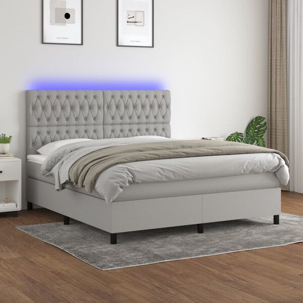 vidaXL Sommier &agrave; lattes de lit et matelas et LED Gris clair 180x200 cm