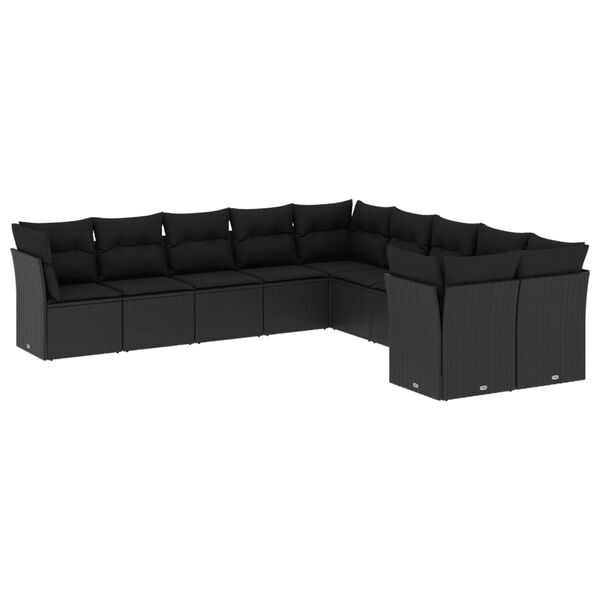 vidaXL Salon de jardin 10 pcs avec coussins noir r&eacute;sine tress&eacute;e
