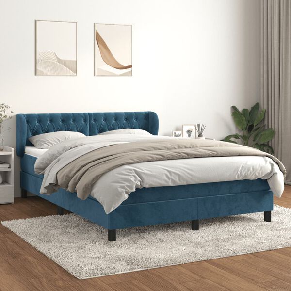vidaXL Sommier &agrave; lattes de lit et matelas Bleu fonc&eacute; 140x190cm Velours
