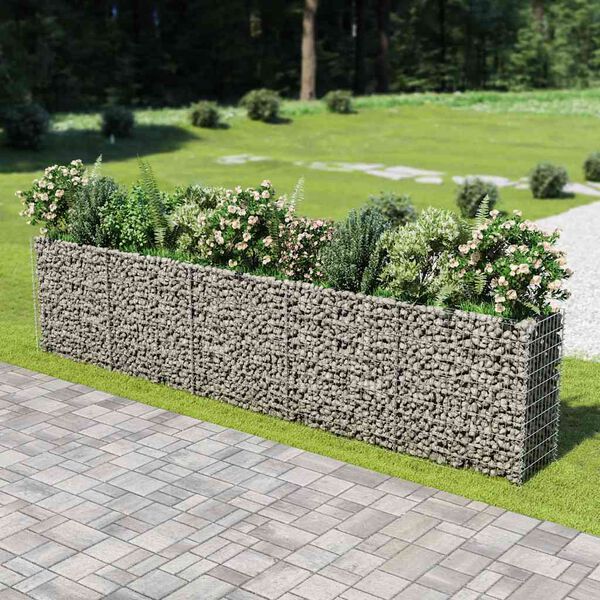 vidaXL Lit sur&eacute;lev&eacute; &agrave; gabion Acier galvanis&eacute; 450x50x100 cm