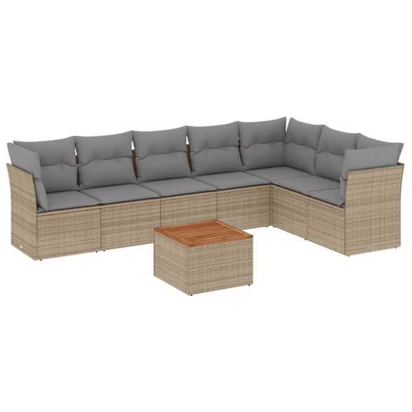 vidaXL Salon de jardin avec coussins 8pcs m&eacute;lange beige r&eacute;sine tress&eacute;e