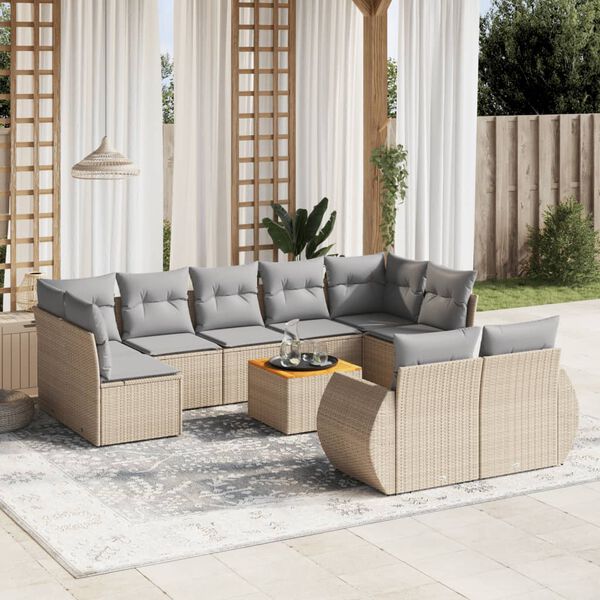 vidaXL Salon de jardin avec coussins 10 pcs beige r&eacute;sine tress&eacute;e