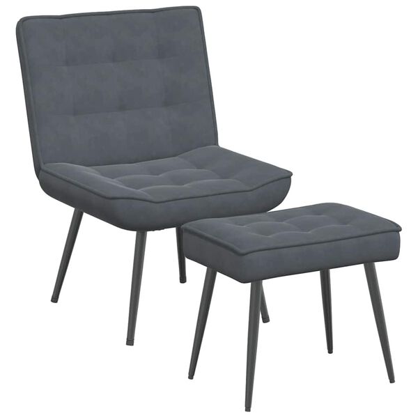 vidaXL Chaise de relaxation avec tabouret Gris foncé Velours