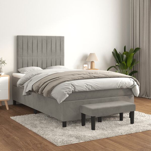 vidaXL Sommier &agrave; lattes de lit et matelas gris clair 120x190cm velours