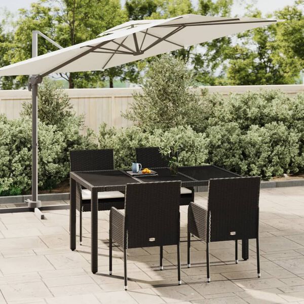 vidaXL Ensemble &agrave; manger de jardin coussins 5pcs Noir R&eacute;sine tress&eacute;e